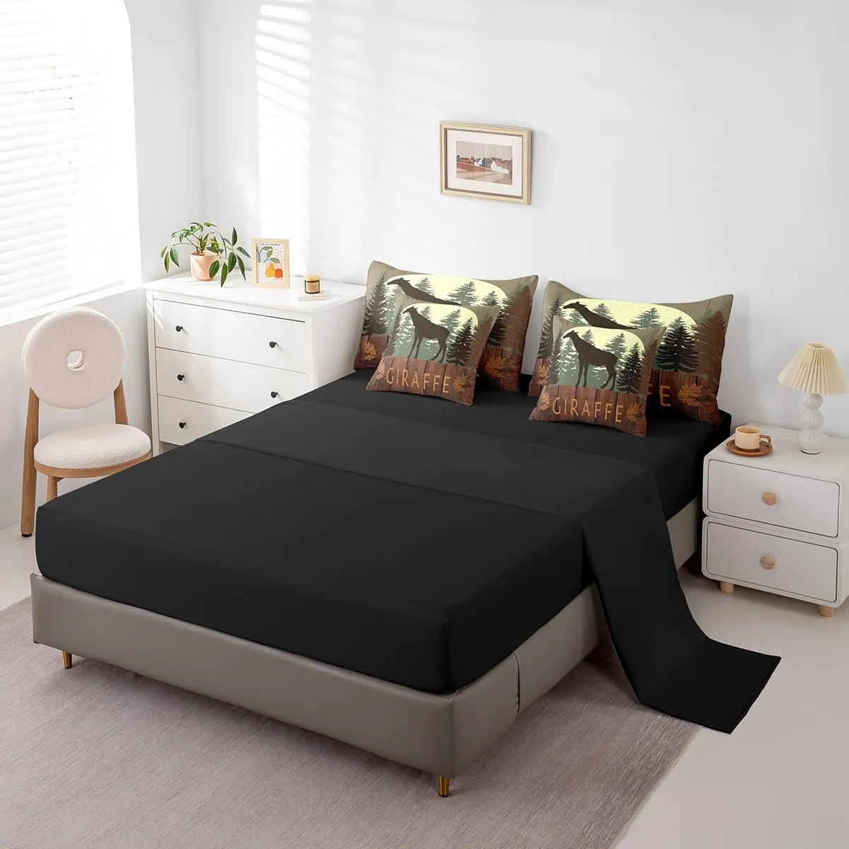 Castle Fairy Cute Rabbit Silhouette Comforter Set with Sheets Twin Size Lodge Cabin Jungle Rustic Style Bedding Sets for Kids Teens Adults Bedroom Dorm Decor All Season Lightweight Bed Set 7 Pcs