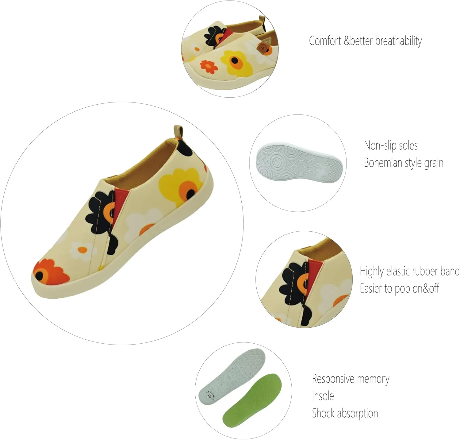 Casual Walking Shoes，Slip on Canvas，Lightweight Sneaker，Comfort Travel Loafer Stylish Printed Flat Multi Color