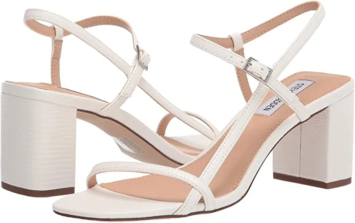 Chic Steve Madden Super savings Strappy Swoon Lizard Block Open White Sandals Personalized assistance Retro Heeled Toe
