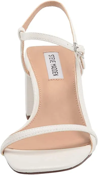 Chic Steve Madden Super savings Strappy Swoon Lizard Block Open White Sandals Personalized assistance Retro Heeled Toe