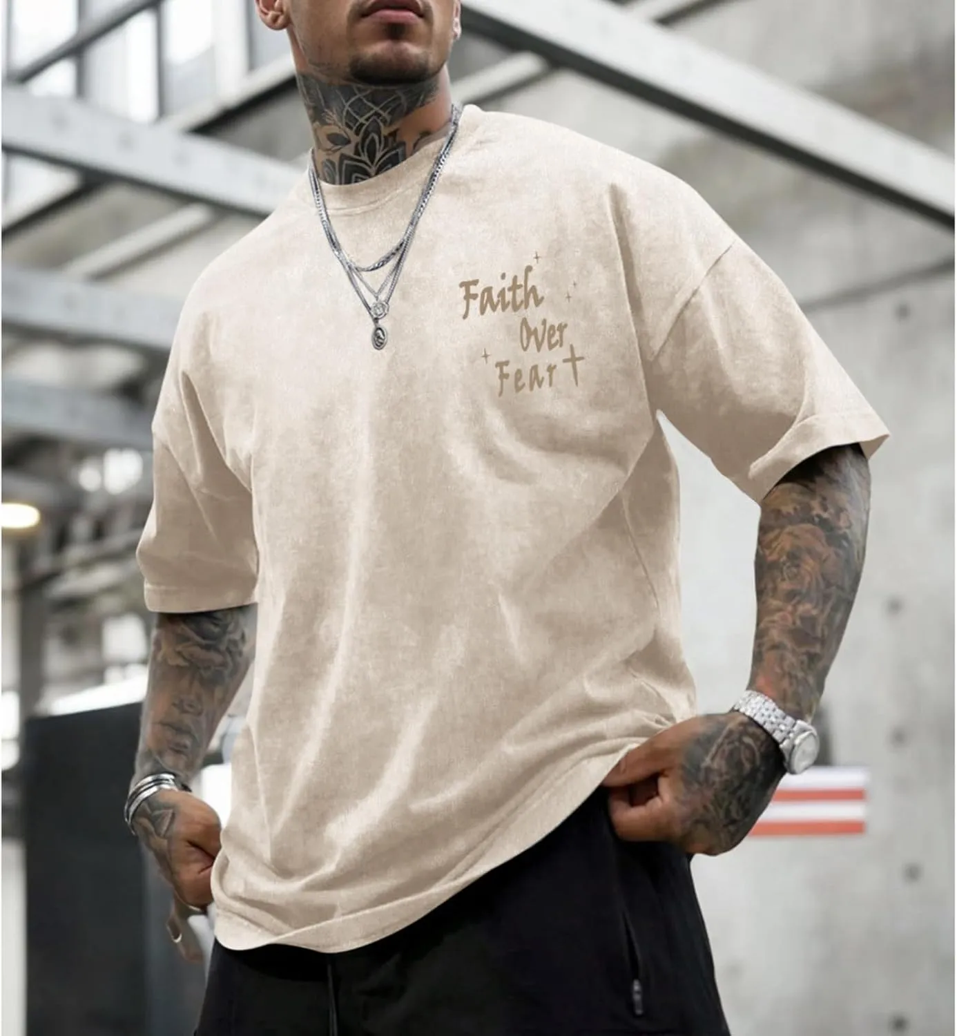 Christian Shirts for Men Faith Over Fear Acid Wash Tshirts Faith Religious Tees God Bible Verse Inspirational Tops