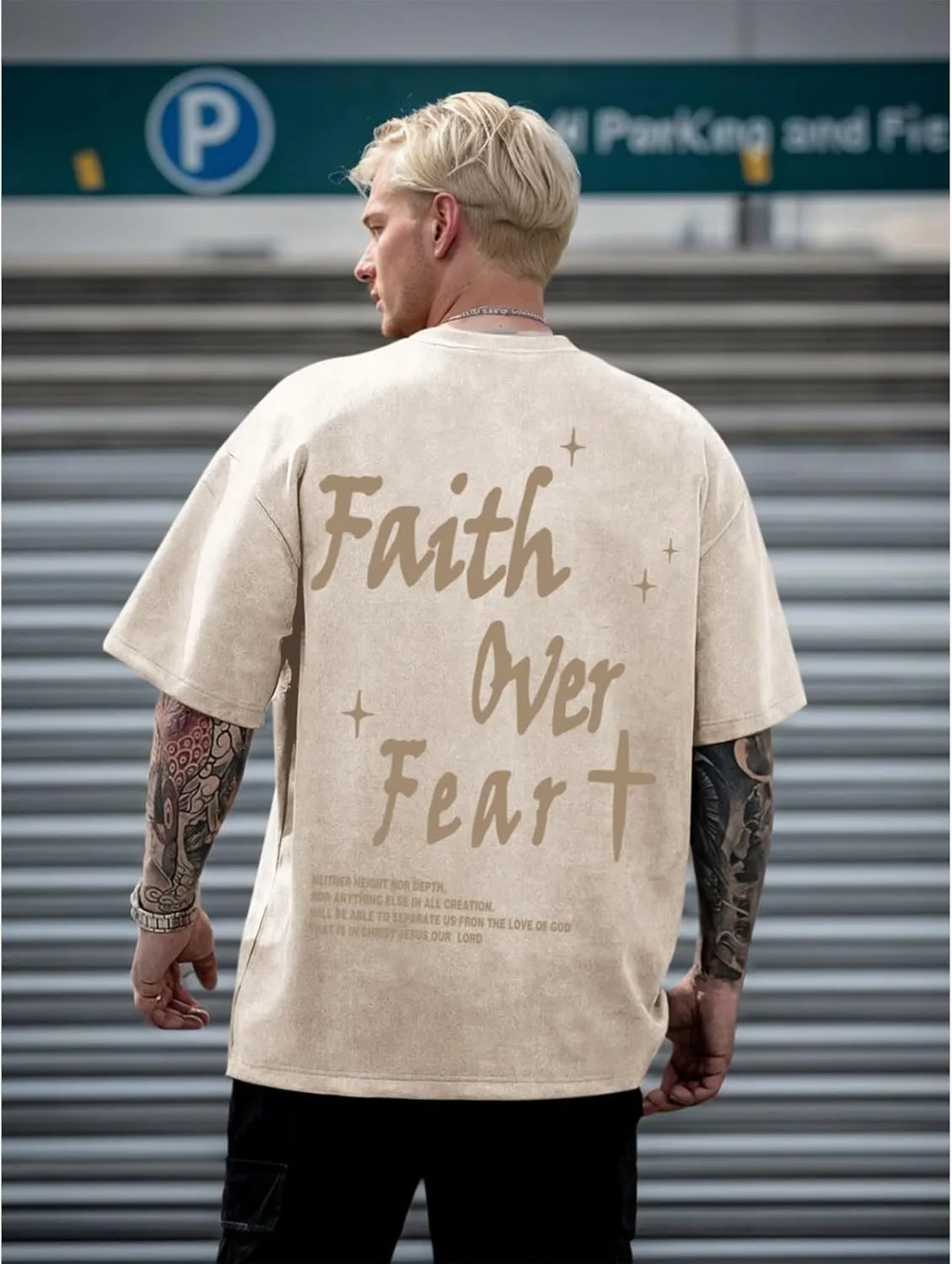 Christian Shirts for Men Faith Over Fear Acid Wash Tshirts Faith Religious Tees God Bible Verse Inspirational Tops