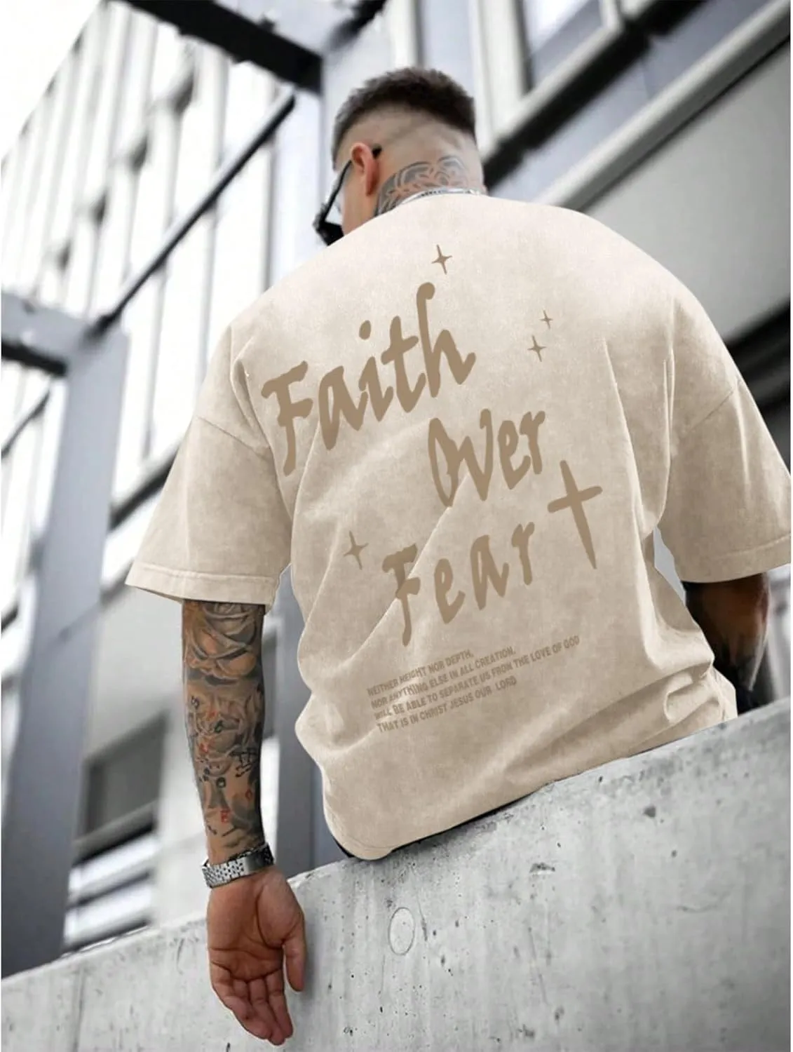 Christian Shirts for Men Faith Over Fear Acid Wash Tshirts Faith Religious Tees God Bible Verse Inspirational Tops