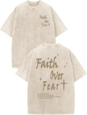 Christian Shirts for Men Faith Over Fear Acid Wash Tshirts Faith Religious Tees God Bible Verse Inspirational Tops