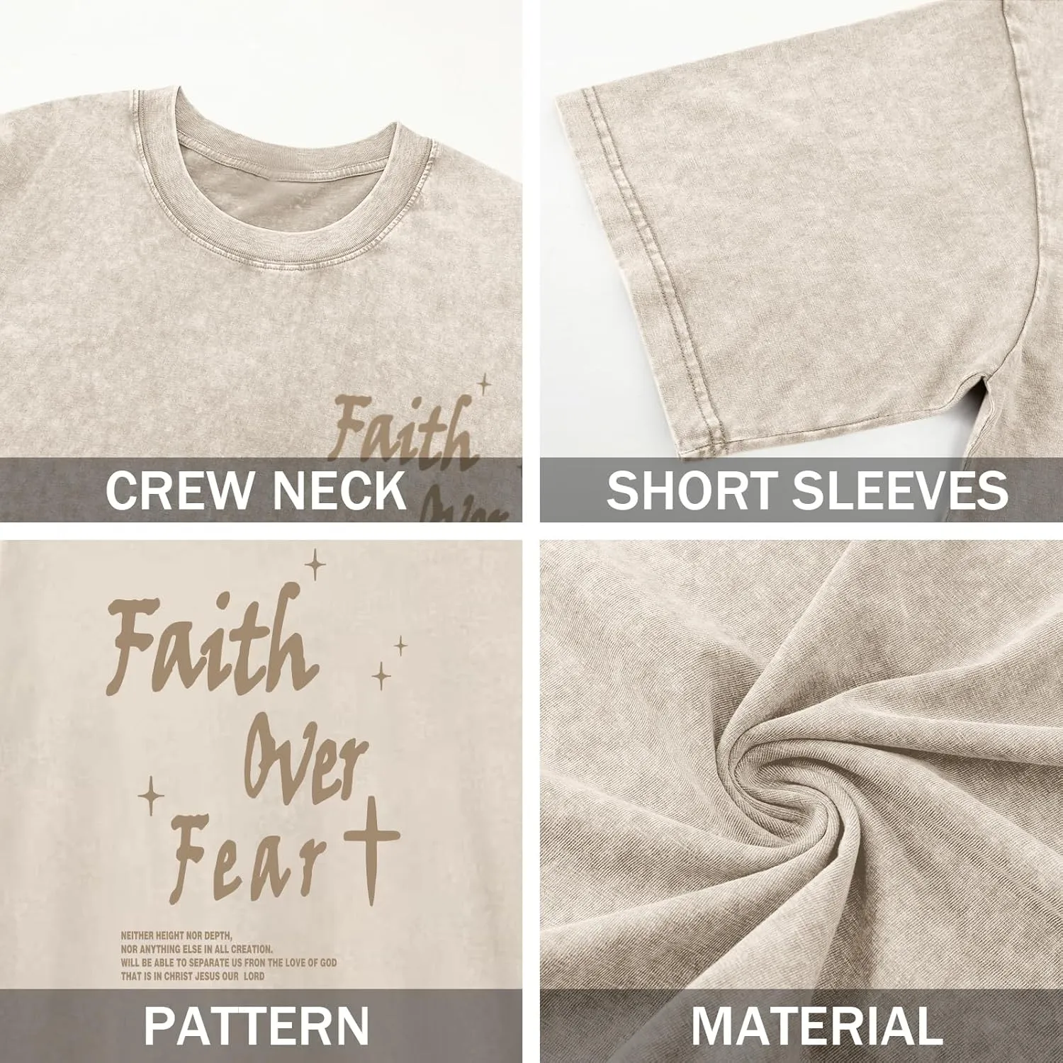 Christian Shirts for Men Faith Over Fear Acid Wash Tshirts Faith Religious Tees God Bible Verse Inspirational Tops