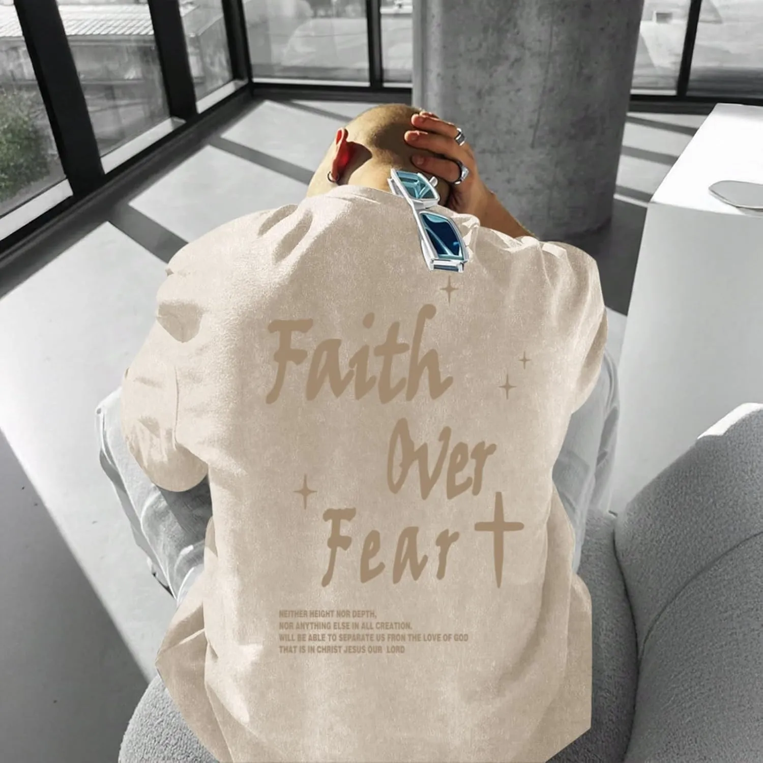 Christian Shirts for Men Faith Over Fear Acid Wash Tshirts Faith Religious Tees God Bible Verse Inspirational Tops