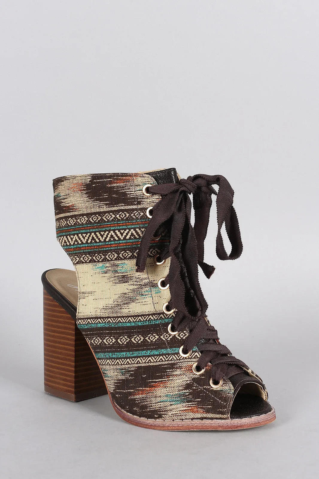 Chunky Up Peep Tribal Digital-first Heel Lace Mule Responsive Toe