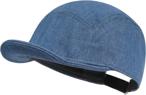 Clakllie Stylish Short Bill Hat Denim Baseball Cap Soft Flat Brim Snapback Hats Trucker Hat Casual Dad Hats Hip Hop Cadet Cap