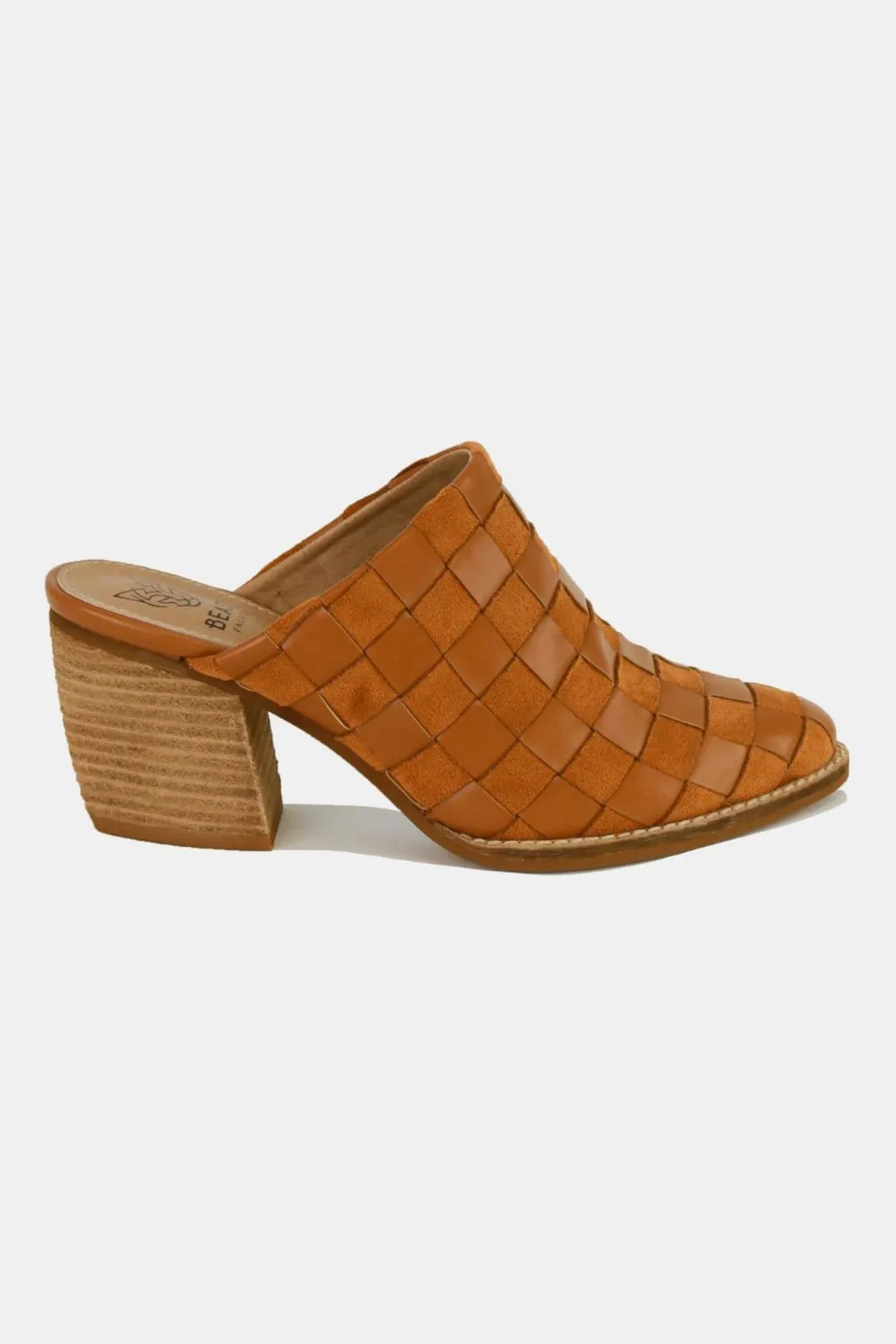 Clea Woven Checkerboard Block Heel Mule in Caramel