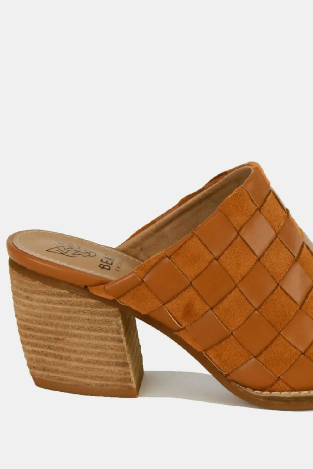 Clea Woven Checkerboard Block Heel Mule in Caramel