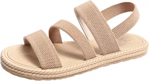 Comfortable Walking Open Toe Flat Sandals, Slide Slip on Casual Elastic Ankle Strap For Women Summer Dressy Outdoor Soft soles Sandals