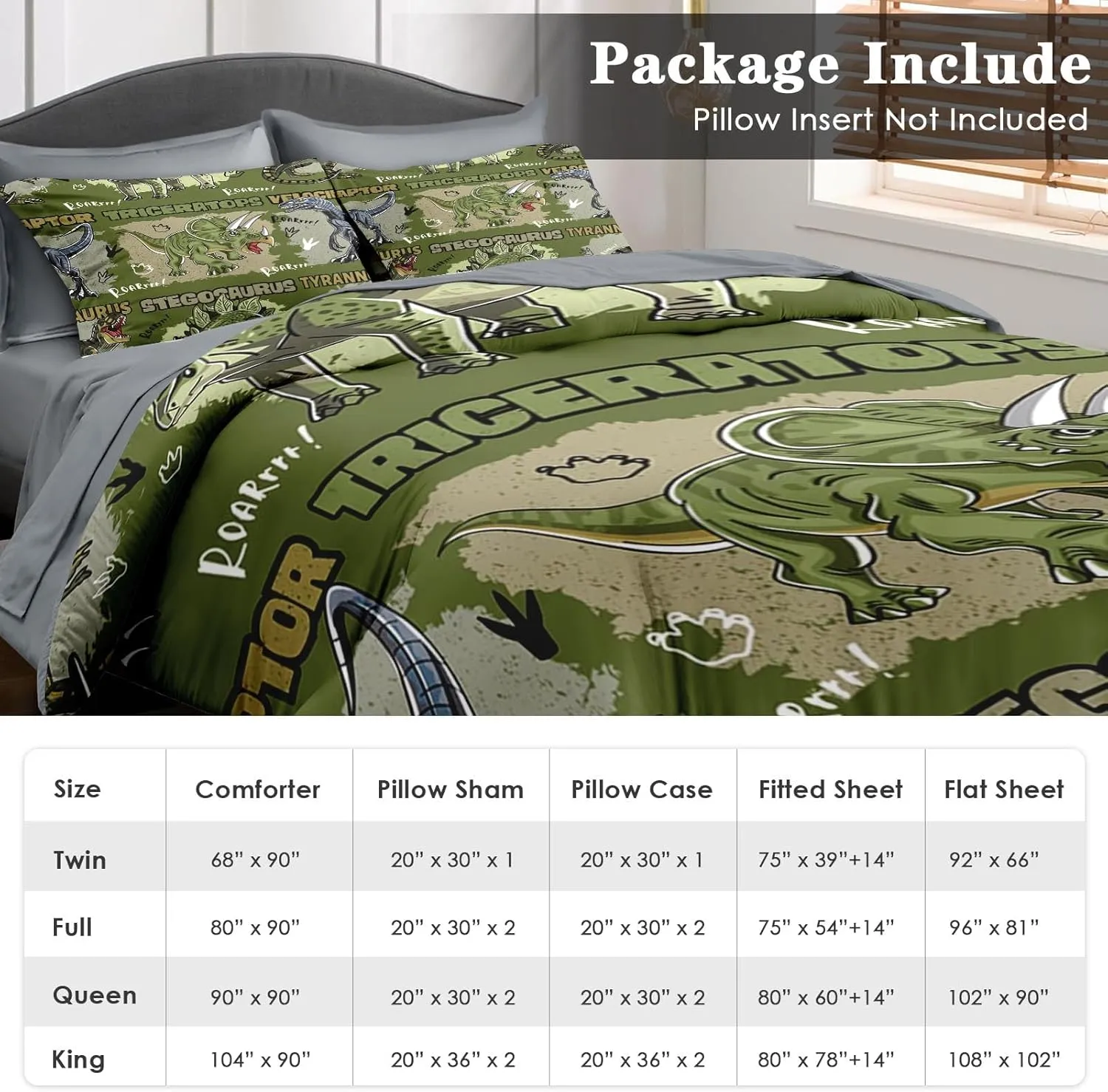 Comforter Set Full Size, Cool Cartoon Dinosaur 7 Pcs Bedding for Kids and Adults, Jungle Wildlife Animal Bed Sheet Sets with Fitted Sheet 2 Pillowcases & 2 Shams for Bedroom Bed Decor