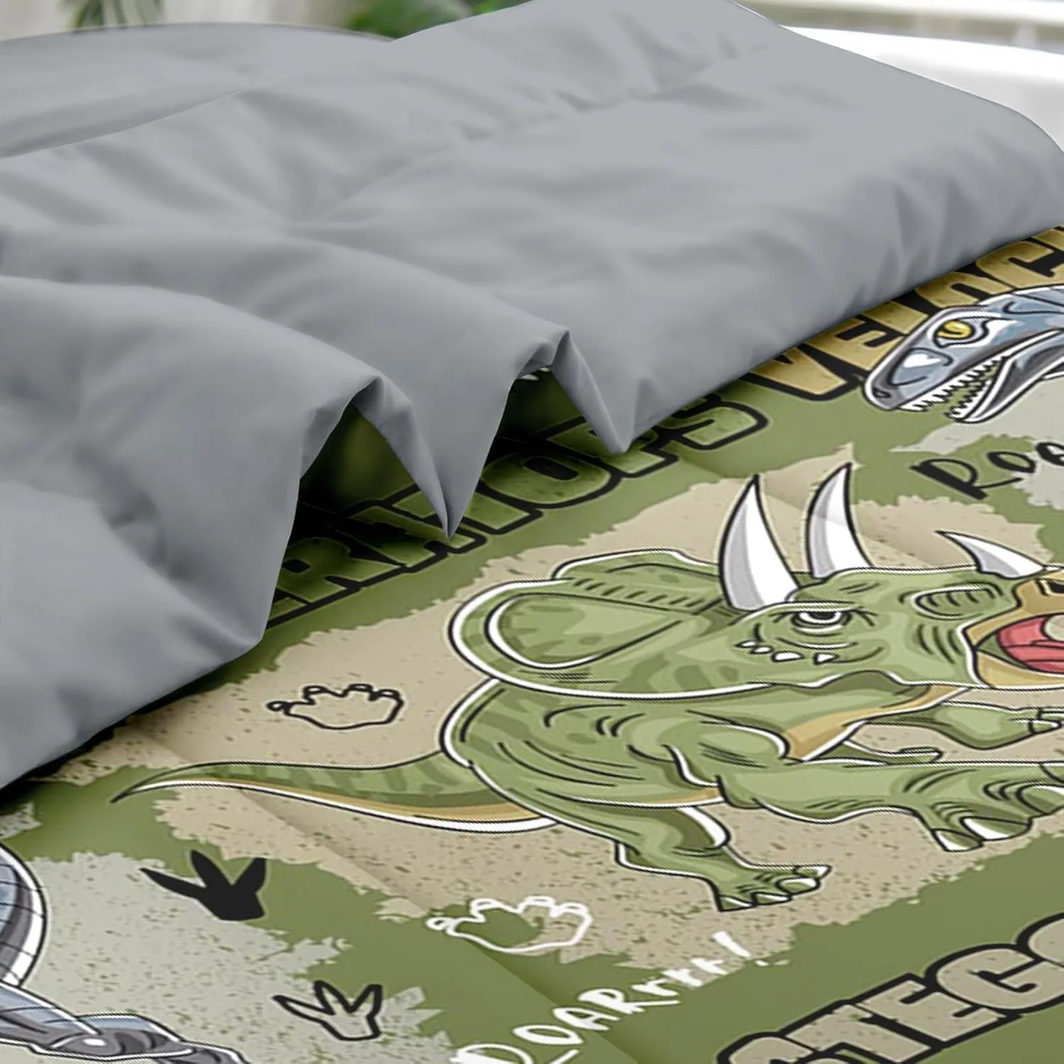 Comforter Set Full Size, Cool Cartoon Dinosaur 7 Pcs Bedding for Kids and Adults, Jungle Wildlife Animal Bed Sheet Sets with Fitted Sheet 2 Pillowcases & 2 Shams for Bedroom Bed Decor