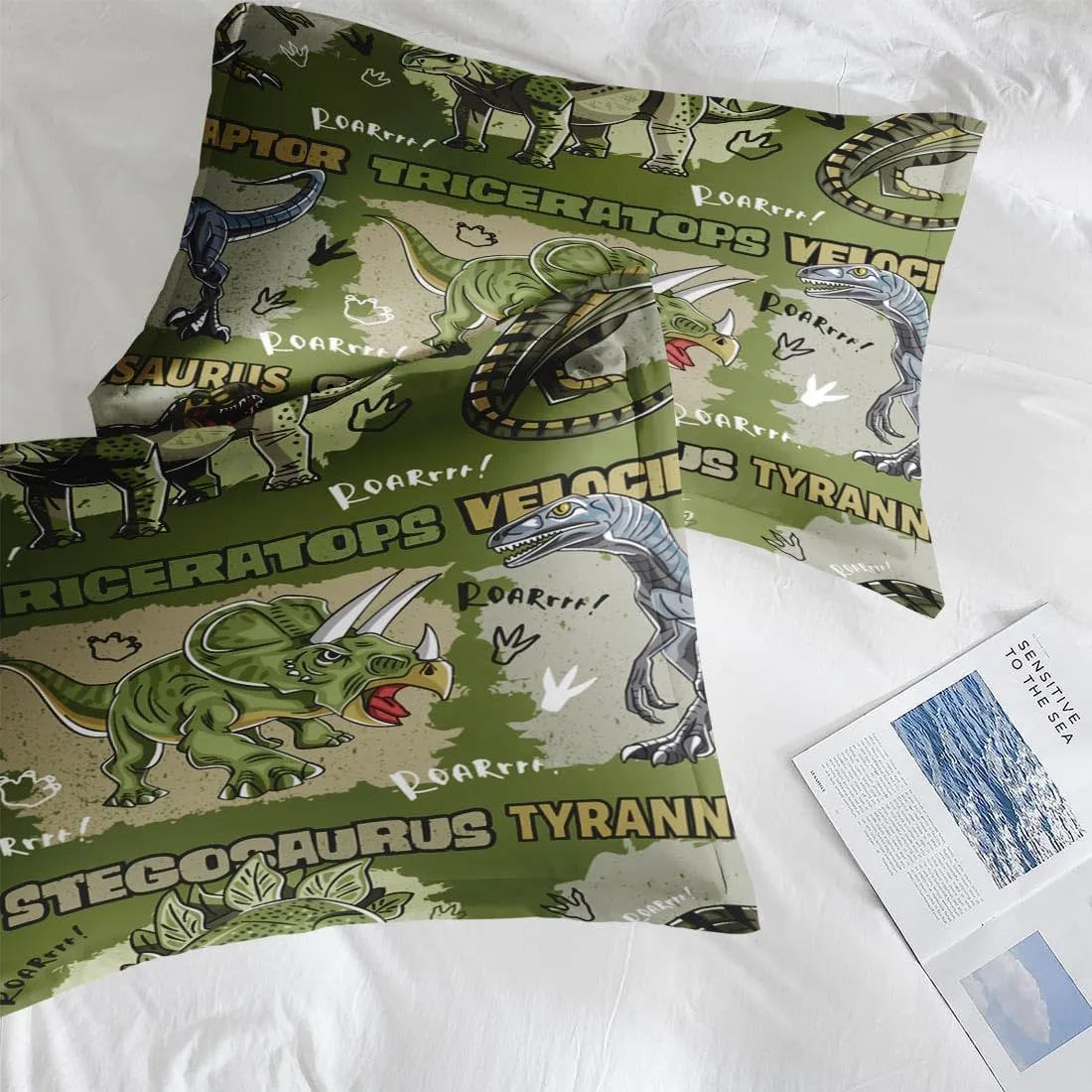 Comforter Set Full Size, Cool Cartoon Dinosaur 7 Pcs Bedding for Kids and Adults, Jungle Wildlife Animal Bed Sheet Sets with Fitted Sheet 2 Pillowcases & 2 Shams for Bedroom Bed Decor