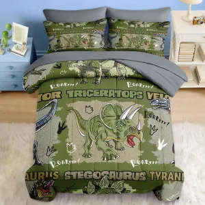 Comforter Set Full Size, Cool Cartoon Dinosaur 7 Pcs Bedding for Kids and Adults, Jungle Wildlife Animal Bed Sheet Sets with Fitted Sheet 2 Pillowcases & 2 Shams for Bedroom Bed Decor