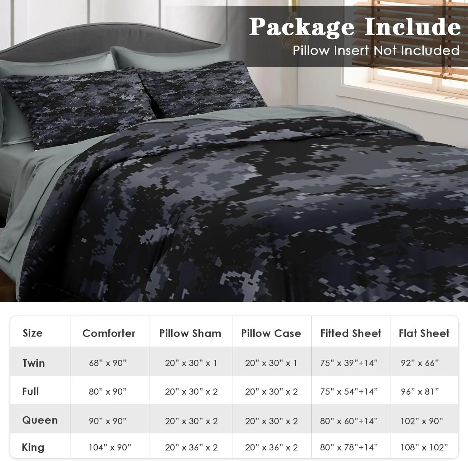 Comforter Set Twin Size, Camouflage Camo Military 5 Pcs Bedding for Kids and Adults, Navy Army Desert Bed Sheet Sets with Fitted Sheet Pillowcases & Shams for Bedroom Bed Decor