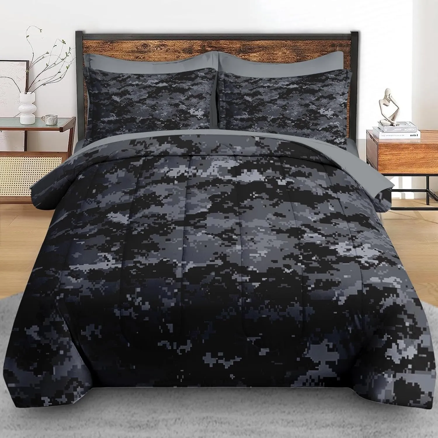 Comforter Set Twin Size, Camouflage Camo Military 5 Pcs Bedding for Kids and Adults, Navy Army Desert Bed Sheet Sets with Fitted Sheet Pillowcases & Shams for Bedroom Bed Decor