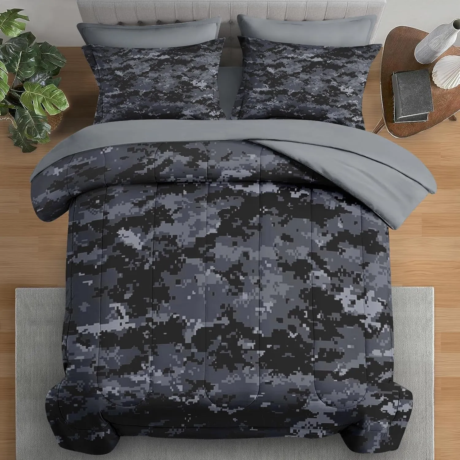 Comforter Set Twin Size, Camouflage Camo Military 5 Pcs Bedding for Kids and Adults, Navy Army Desert Bed Sheet Sets with Fitted Sheet Pillowcases & Shams for Bedroom Bed Decor