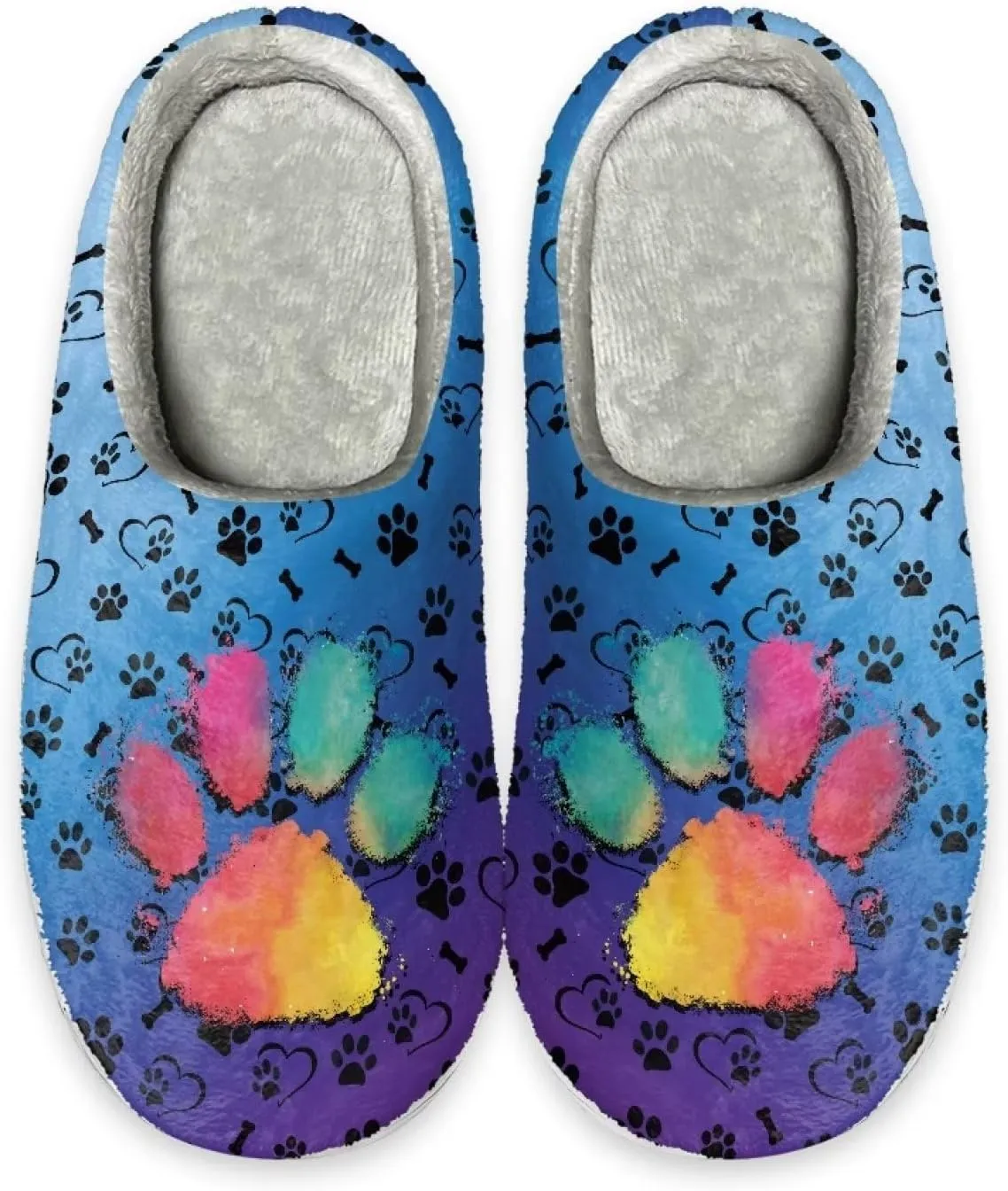 Comfy Fuzzy House Slippers for Women Men, Closed Toe Flat Plush Cotton Slippers Home Shoes Soft Non-Slip Rubber Sole Scuff Slippers for Indoor & Outdoor
