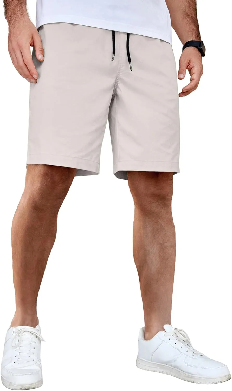 COOFANDY Men's Casual Shorts Cotton Elastic Waist Drawstring Shorts Lightweight Summer Beach Shorts
