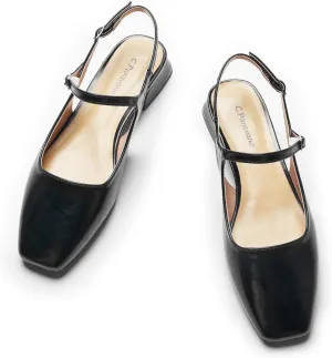 C.Paravano Women's Slingback Flats | Square Toe Slingback Flats for Women | Block Heel Sandals