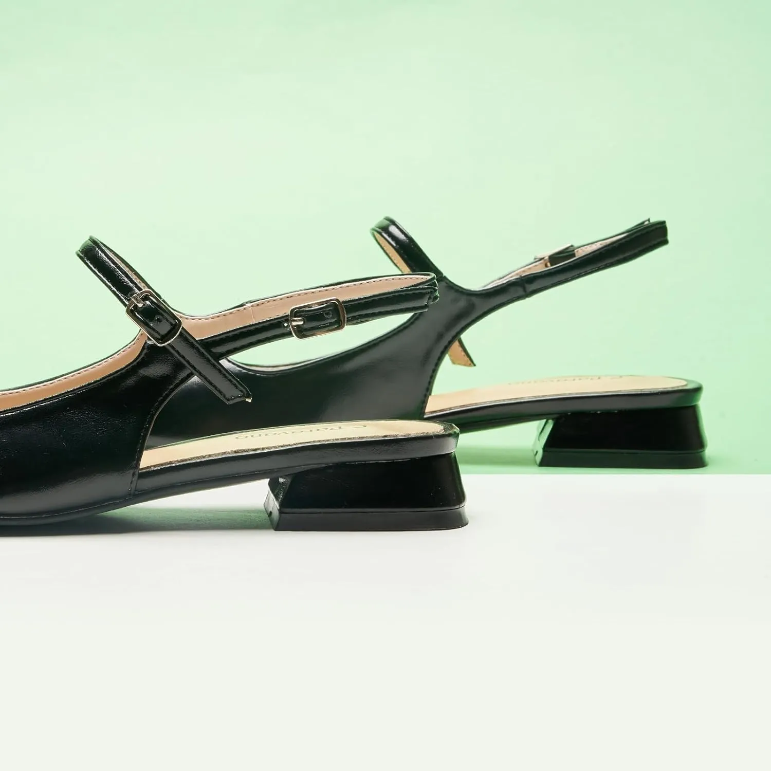 C.Paravano Women's Slingback Flats | Square Toe Slingback Flats for Women | Block Heel Sandals