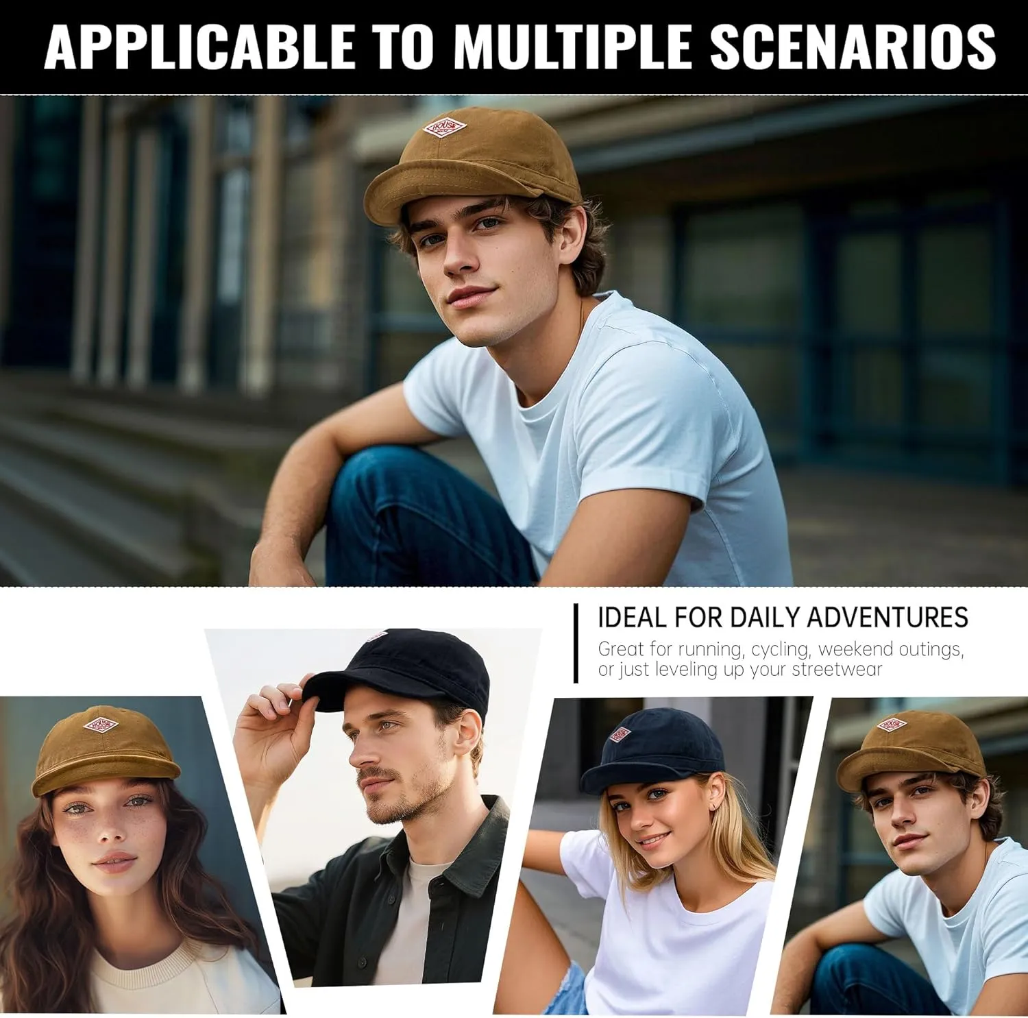 Croogo Soft Short Brim Baseball Cap Cotton Trucker Hat Men Adjustable Flat Strapback Dad Hats Flip Up Short Bill Cap Unisex