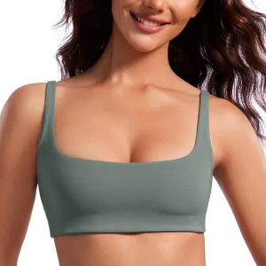 CRZ YOGA Butterluxe Spaghetti Strap Sports Bras for Women - Square Neck Yoga Wireless Low Coverage Padded Cami Crop Top