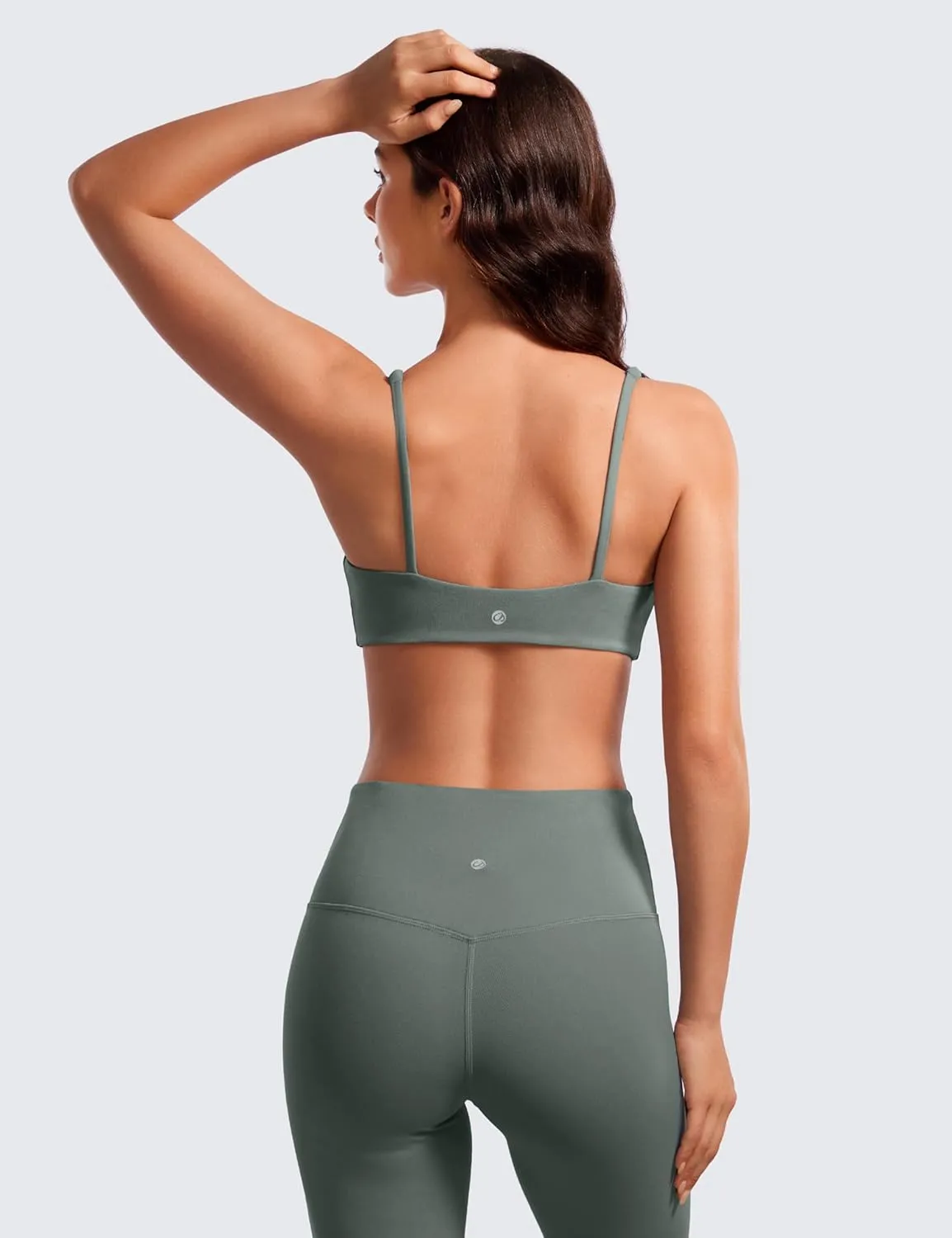 CRZ YOGA Butterluxe Spaghetti Strap Sports Bras for Women - Square Neck Yoga Wireless Low Coverage Padded Cami Crop Top