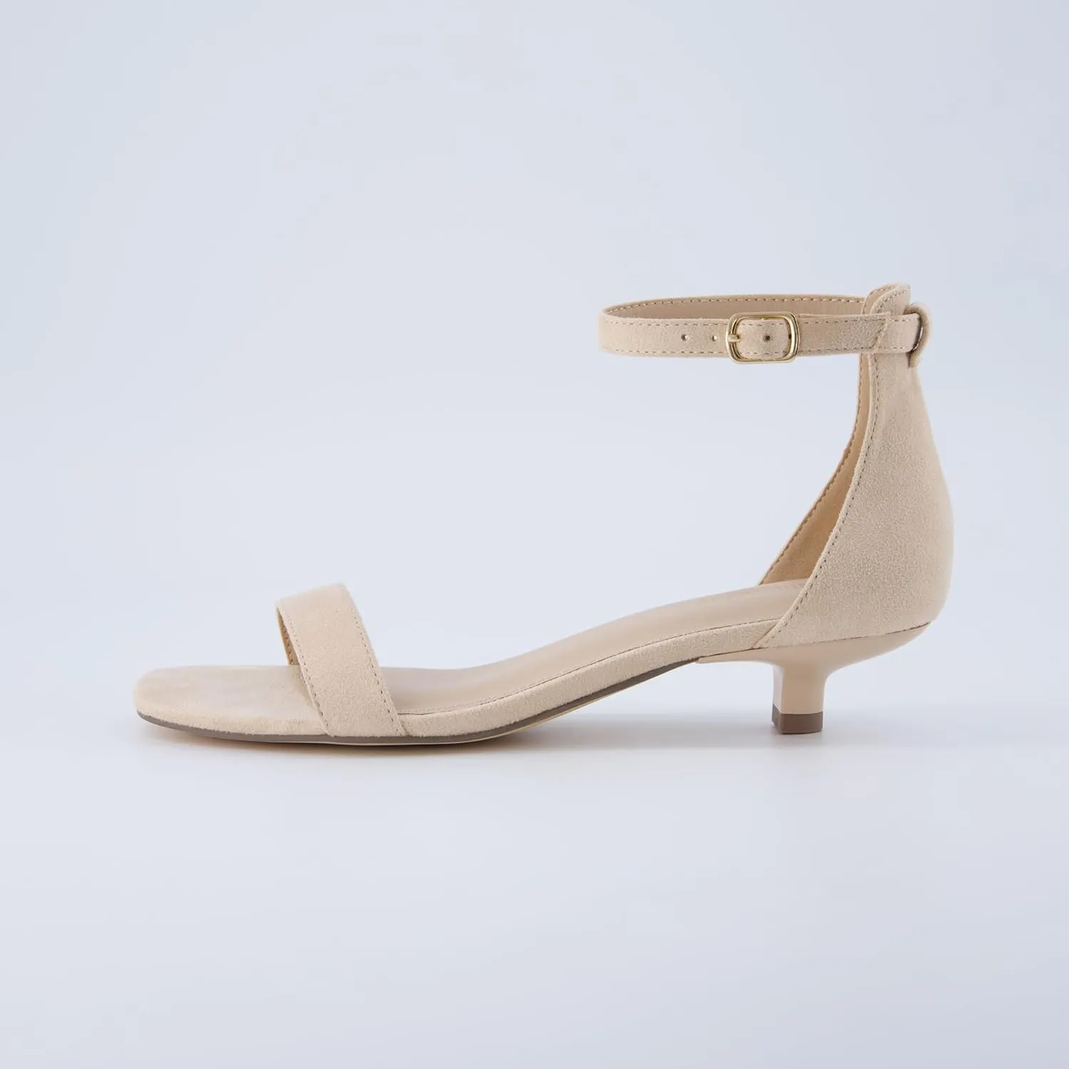 CUSHIONAIRE Solo Women’s Kitten Heel Dress Sandal – 1 Band Ankle Strap Heel with Cushioned Footbed & Faux Suede Upper