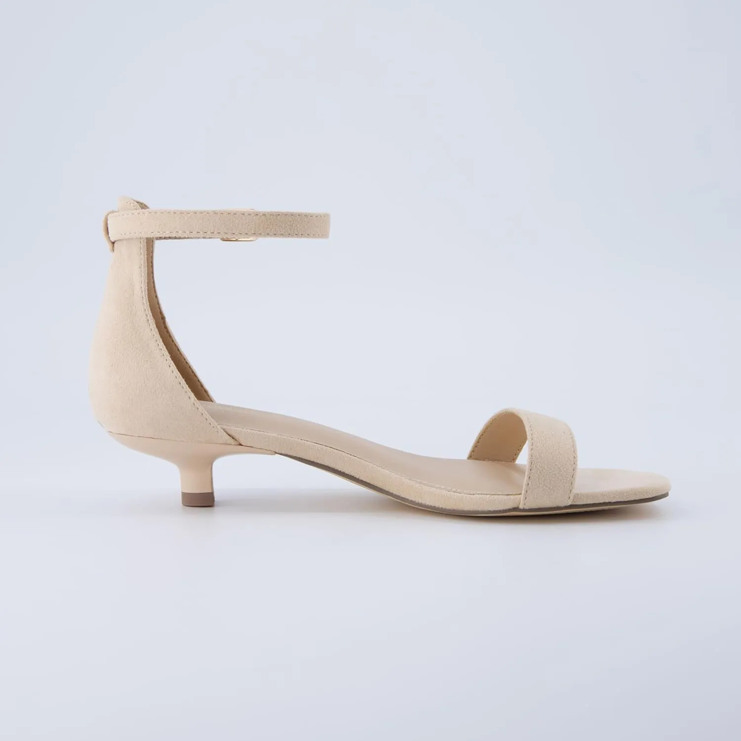 CUSHIONAIRE Solo Women’s Kitten Heel Dress Sandal – 1 Band Ankle Strap Heel with Cushioned Footbed & Faux Suede Upper