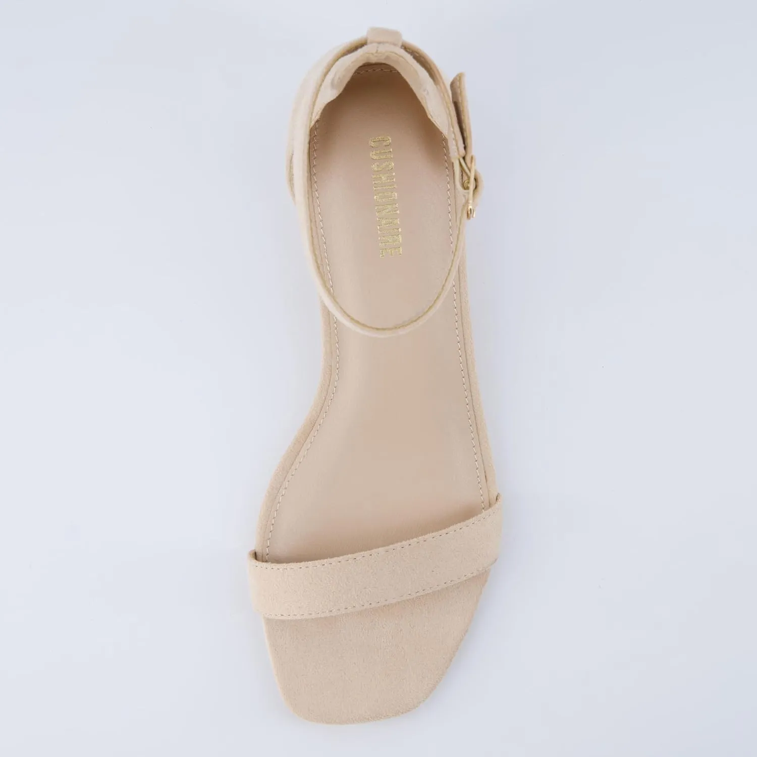 CUSHIONAIRE Solo Women’s Kitten Heel Dress Sandal – 1 Band Ankle Strap Heel with Cushioned Footbed & Faux Suede Upper