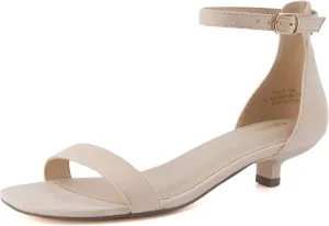 CUSHIONAIRE Solo Women’s Kitten Heel Dress Sandal – 1 Band Ankle Strap Heel with Cushioned Footbed & Faux Suede Upper