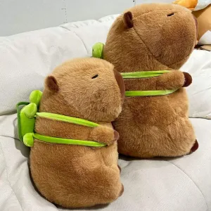 Cute Capybara Plush Capibara Stuffed Animal Plushies Toys Hugging Gifts for Kids Brown Plush Wear Turtle Backpack Soft 9 inch