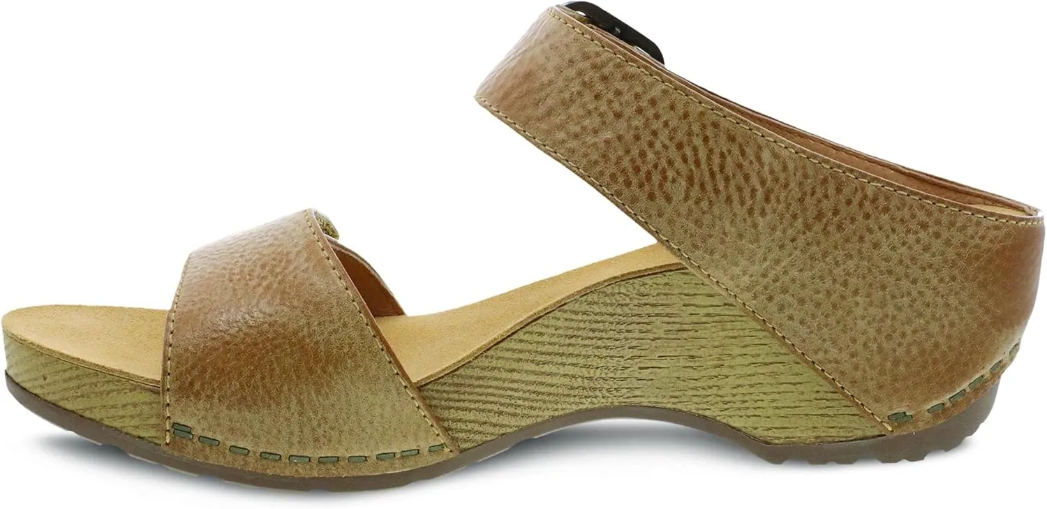 Dansko Tanya Slip-On Wedge Sandal for Women – Cushioned, Contoured Footbed for All-Day Comfort and Support – Hook & Loop Strap with Buckle Detail – Lightweight Rubber Outsole
