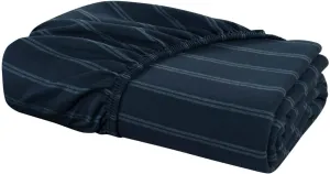 DELANNA Jersey Knit Fitted Sheet Soft Breathable T-Shirt Weave Bottom Sheet Only (NAVY STRIPE, QUEEN)