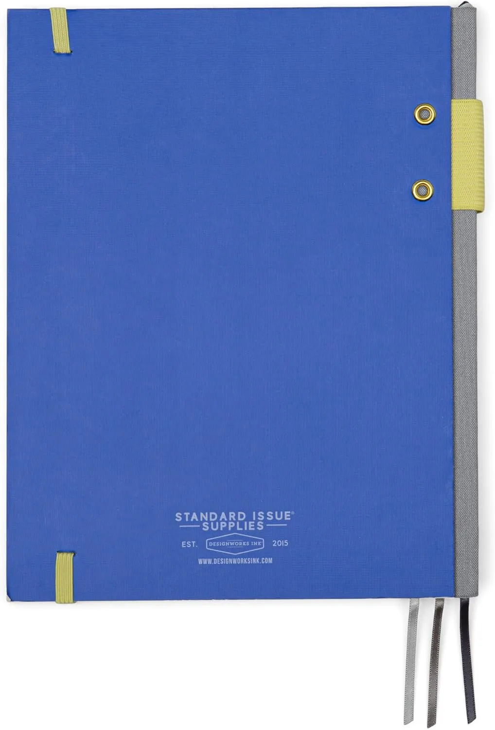 DesignWorks Ink Standard Issue Cobalt and Citron Planner Notebook No. 3 Journal with Lined Pages, Elastic Closure, Pen Holder, and 3 Ribbon Marker for Work, Writing, Journaling - 6.75" x 8.5"