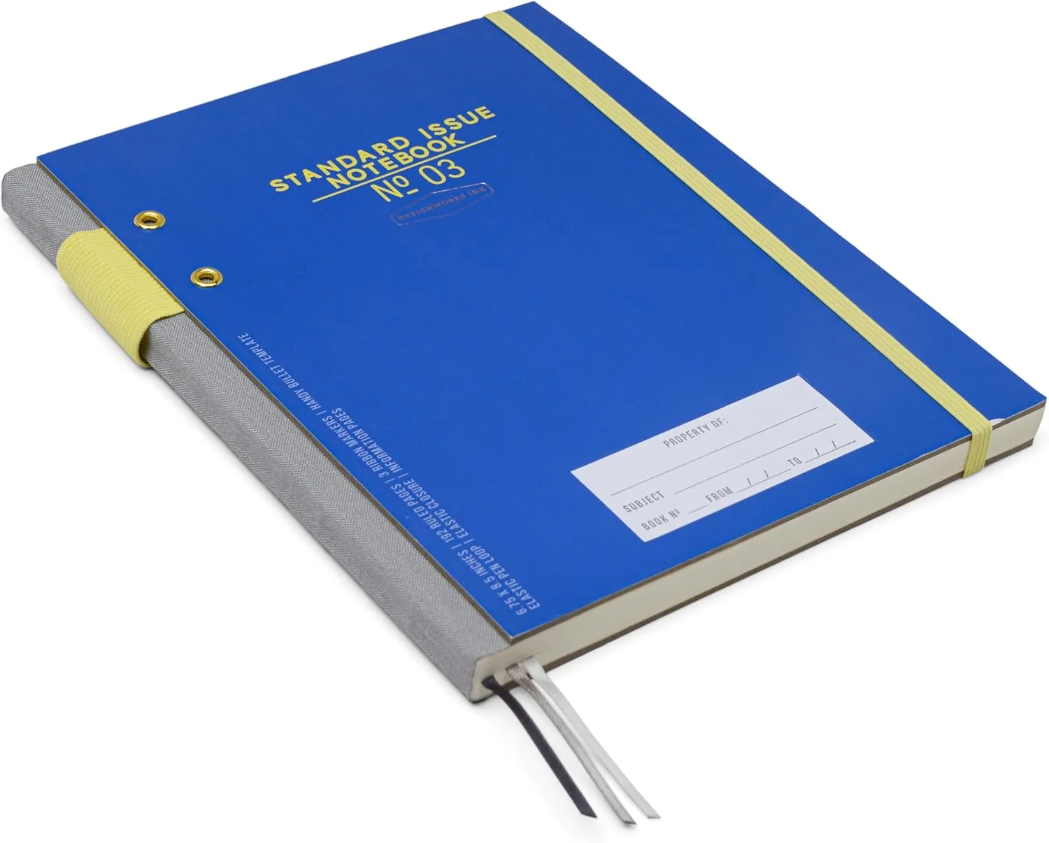 DesignWorks Ink Standard Issue Cobalt and Citron Planner Notebook No. 3 Journal with Lined Pages, Elastic Closure, Pen Holder, and 3 Ribbon Marker for Work, Writing, Journaling - 6.75" x 8.5"