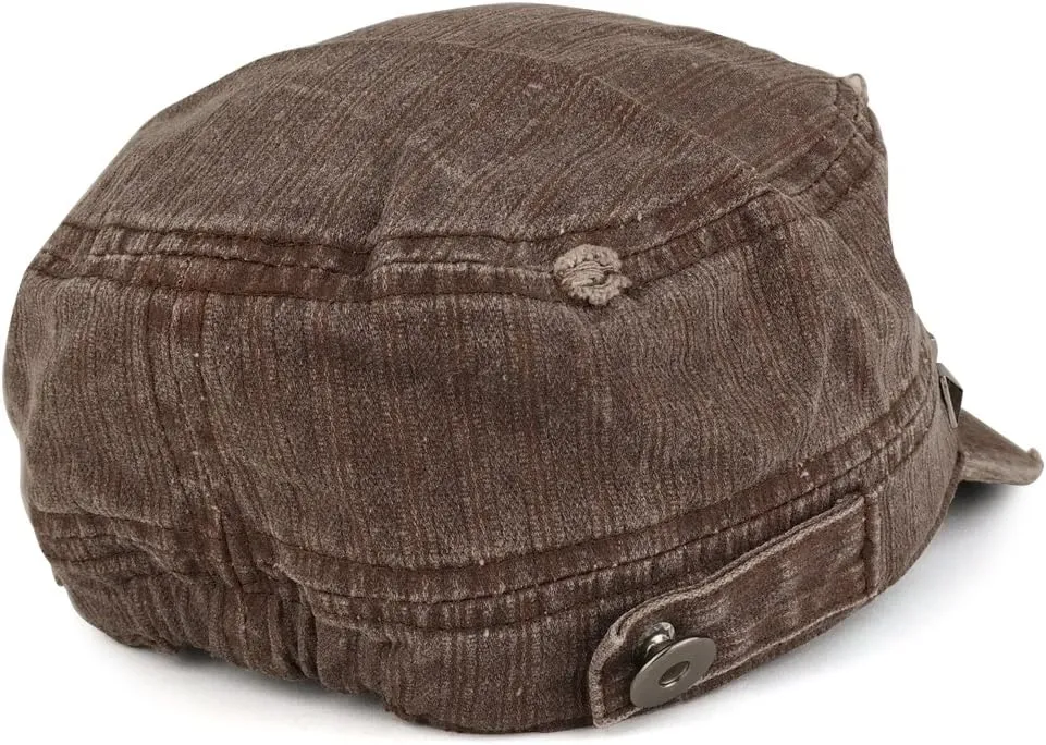 Distressed Flat Top Metallic Studded Frayed Cadet Style Army Cap