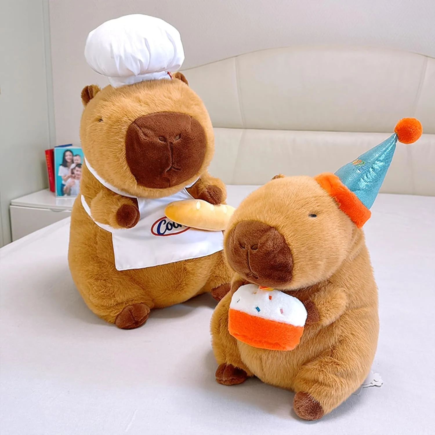 Ditucu Cute Capybara Plush with Happy Birthday Hat Holding Cake Soft Capibara Stuffed Animal Plushies Toys for Birthday Gifts Party Decoration for Kids Brown 8.6 inch