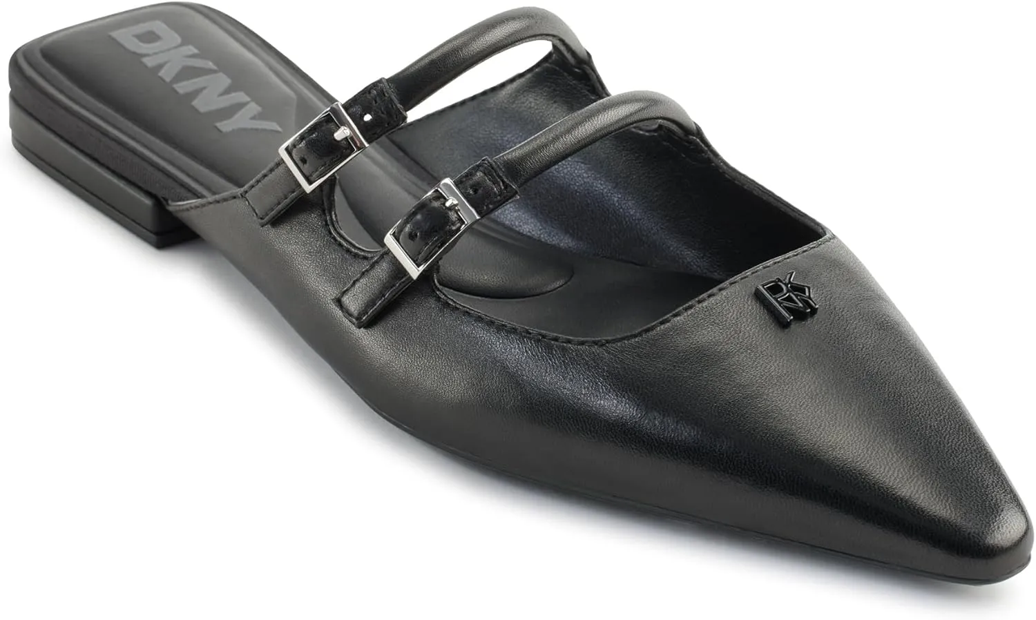 DKNY Women's Cahana Pointed Toe Flat Mule with Belt Strap Details