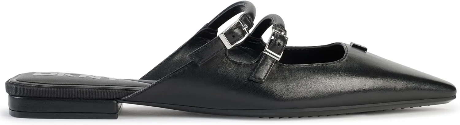 DKNY Women's Cahana Pointed Toe Flat Mule with Belt Strap Details