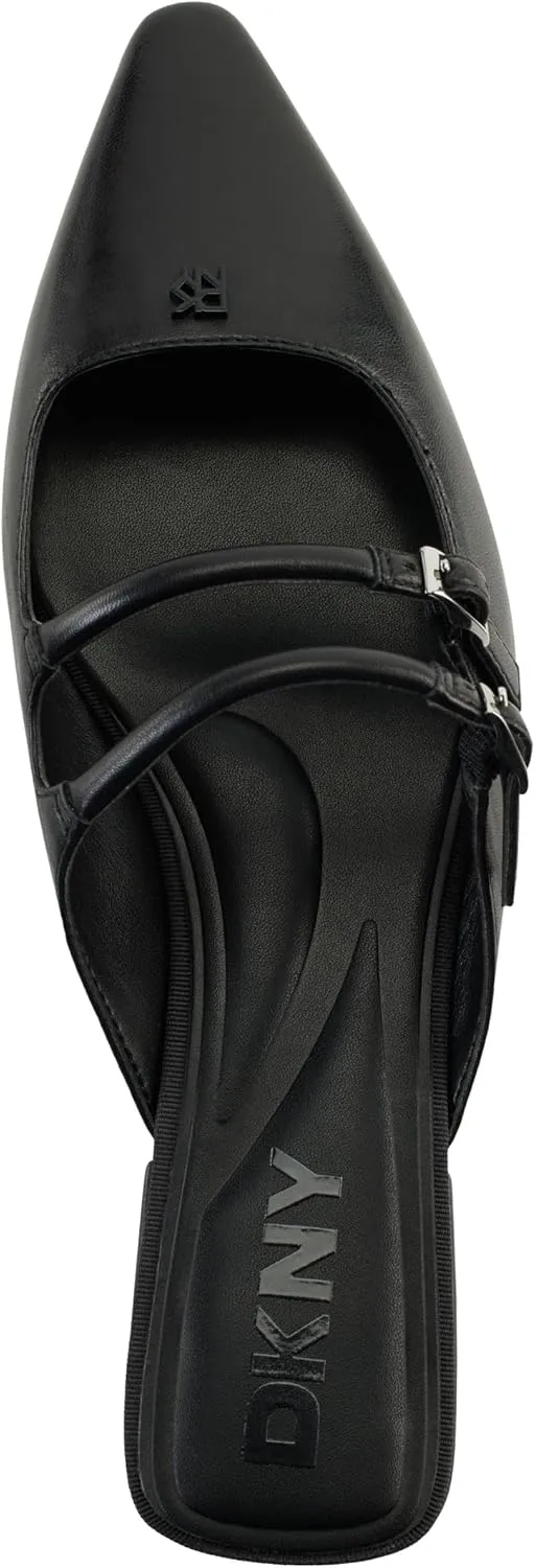 DKNY Women's Cahana Pointed Toe Flat Mule with Belt Strap Details