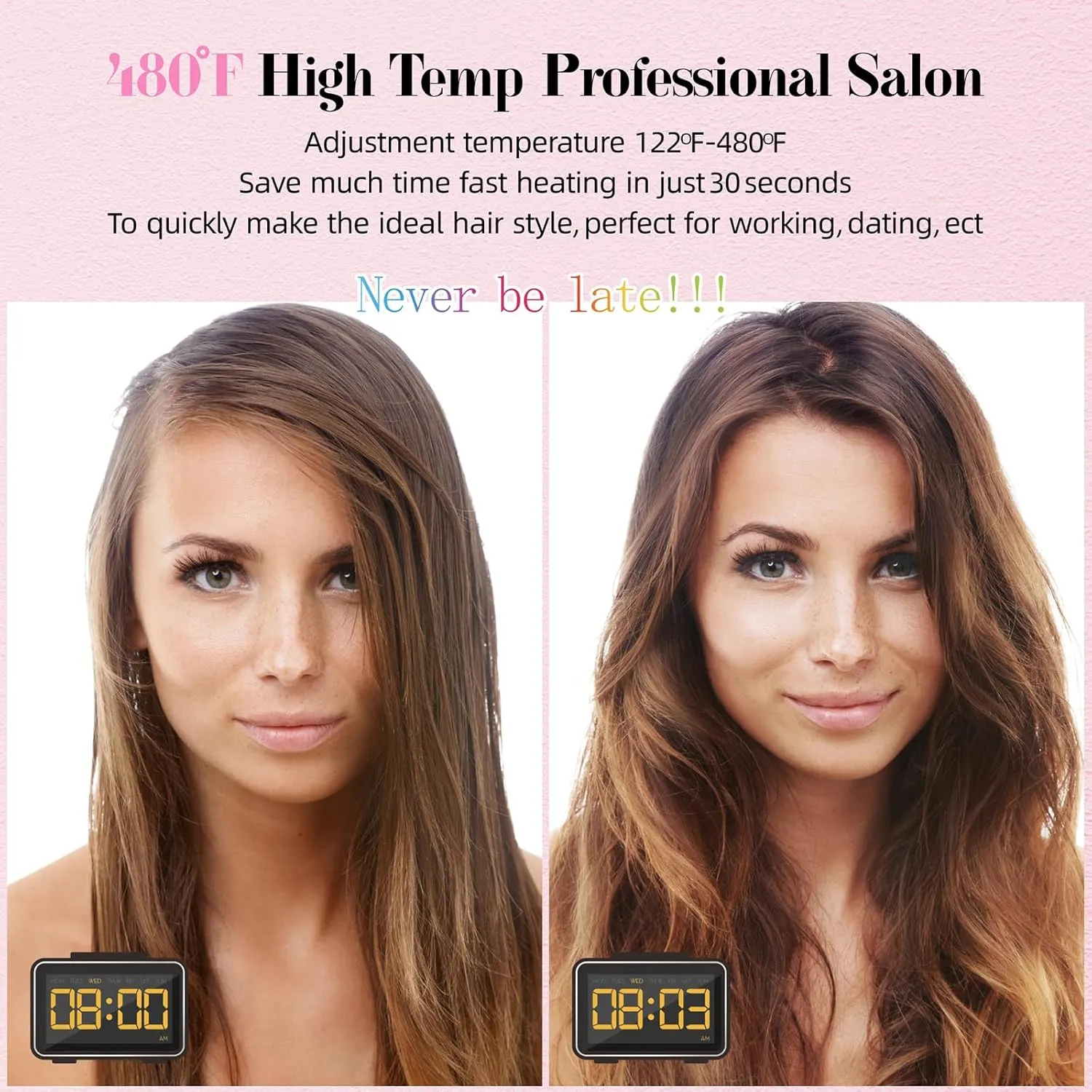 DORISILK 480°F High Temp Titanium Flat Iron, Pink Hair Straightener and Curler 2 in 1 Bedazzled Rhinestone Crystal Bling Straightening Curling Flattening Iron 30s Fast Heat Dual Voltage 1" Soft Pink