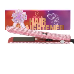 DORISILK 480°F High Temp Titanium Flat Iron, Pink Hair Straightener and Curler 2 in 1 Bedazzled Rhinestone Crystal Bling Straightening Curling Flattening Iron 30s Fast Heat Dual Voltage 1" Soft Pink