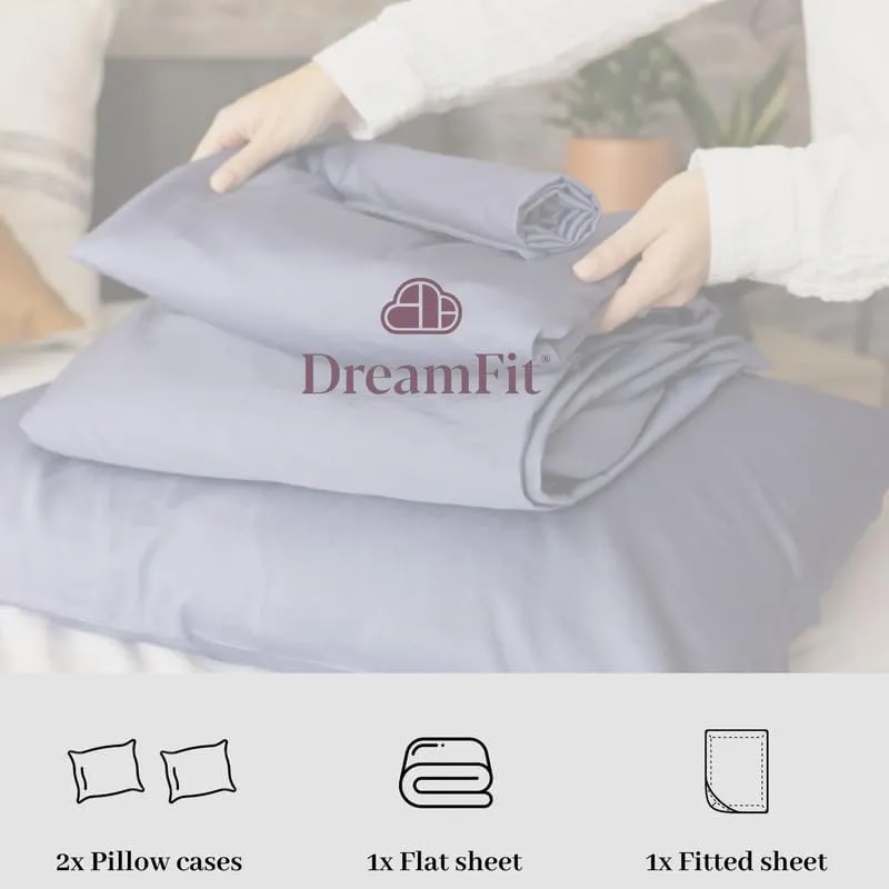 DreamFit DreamCool 100% Pima Cotton Sheets with Elastic Corner Straps 20 Inch Extra Deep Pocket Crafted in USA Bedding Guaranteed to Stay On Luxury Sheets California King Sheets Set Blue