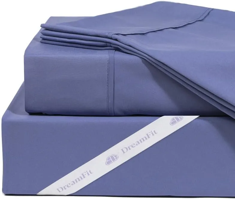 DreamFit DreamCool 100% Pima Cotton Sheets with Elastic Corner Straps 20 Inch Extra Deep Pocket Crafted in USA Bedding Guaranteed to Stay On Luxury Sheets California King Sheets Set Blue