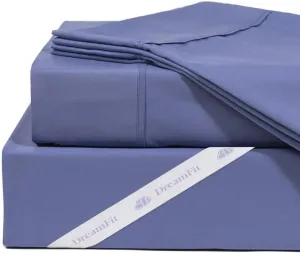 DreamFit DreamCool 100% Pima Cotton Sheets with Elastic Corner Straps 20 Inch Extra Deep Pocket Crafted in USA Bedding Guaranteed to Stay On Luxury Sheets California King Sheets Set Blue