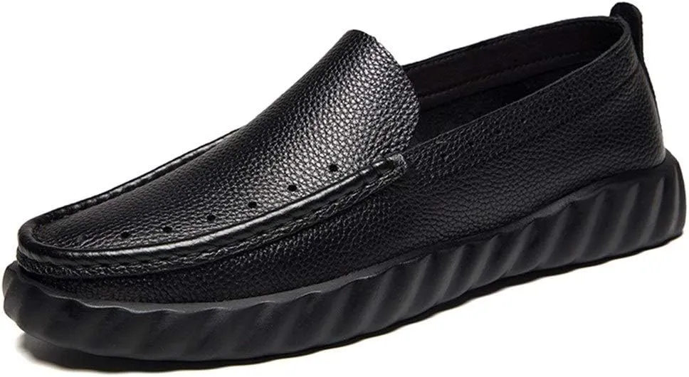 Driving Loafer Compatible with Men Business Platform Shoes Slip On Synthetic Leather Round Toe Stitching Lightweight Casual Rubber Sole Splice Desgin (Brown breathable)