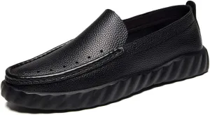 Driving Loafer Compatible with Men Business Platform Shoes Slip On Synthetic Leather Round Toe Stitching Lightweight Casual Rubber Sole Splice Desgin (Brown breathable)